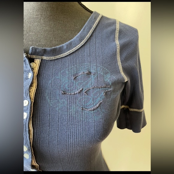 2000’S Y2K ERA VINTAGE ABERCROMBIE & FITCH - Blue Fitted 3/4 Sleeve Shirt - M - Picture 4 of 9